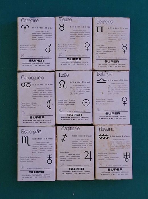 9 Caixas de Fósforos antigas, Signos, para coleção