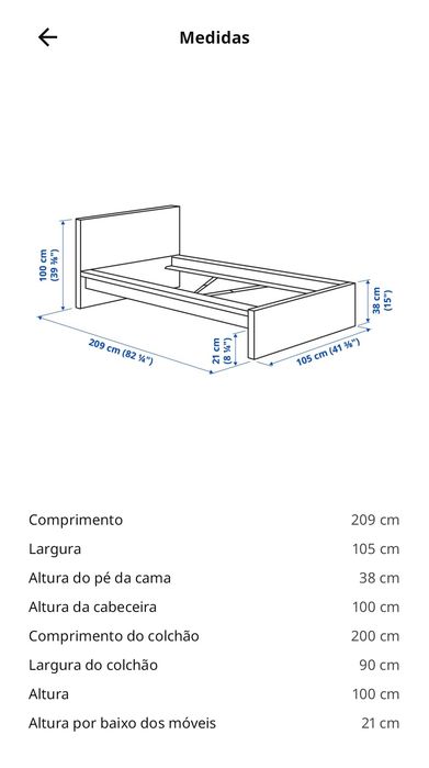 Cama Malm 90 x200 Bétula