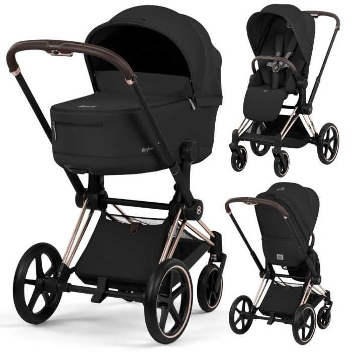 Wózek 2w1 CYBEX PRIAM 5.0 Sepia Black/ Rama Rosegold- składana gondola