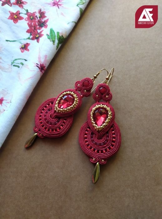 Kolczyki sutasz czerwone walentynki srebrne 925 soutache biżuteria