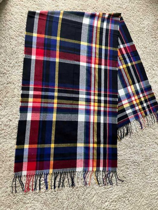 Lauren Ralph Lauren nowy duży szal w kratę unisex 63x190 cm