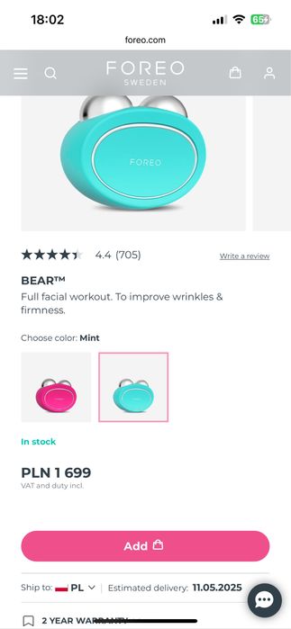 Foreo Bear mikroprady do twarzy, microcurrent device