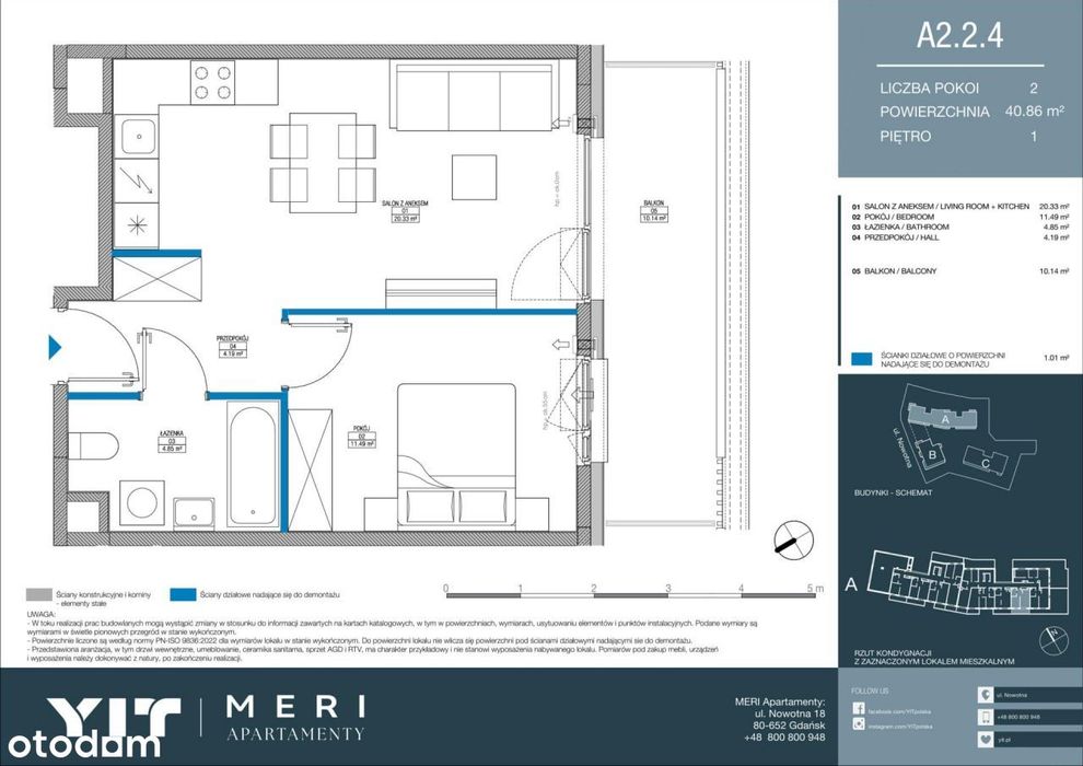 2-pokojowe mieszkanie 40m2 + balkon