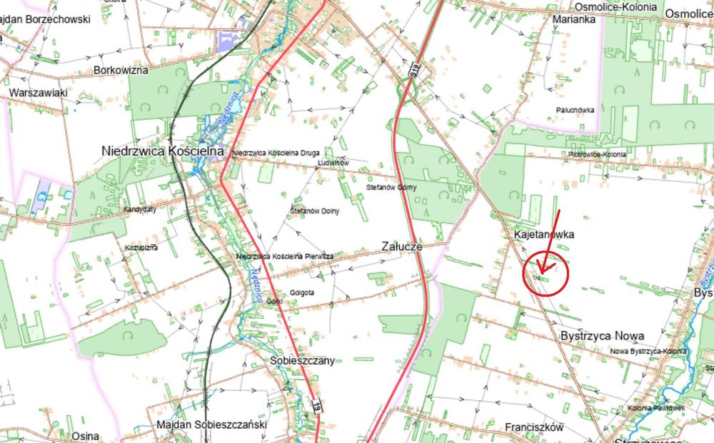 Dzialka budowlana Niedrzwica Kajetanowka 14 ar, ksztaltna, media - Widok 2
