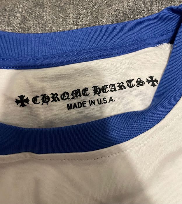 Chrome Hearts Manga Comprida Branca/Azul - Tamanho M