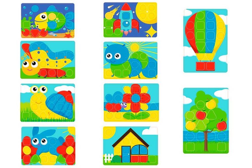 Мозаика для малышей ТехноК 6269, 10 трафаретов, 26 кнопок