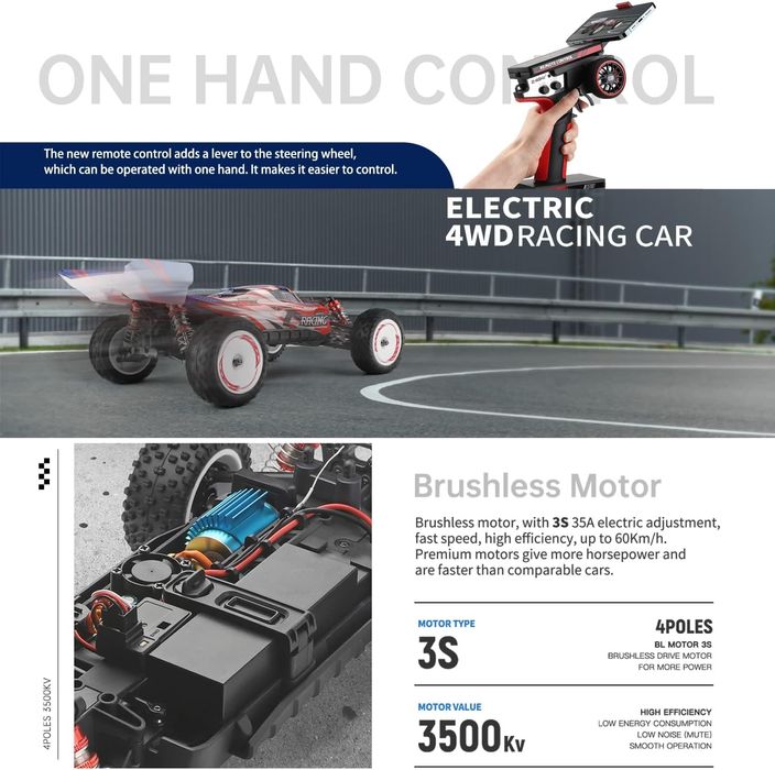 Carro RC Buggy Wltoys 124008 V5 Brushless bateria 3S 4x4 1:12