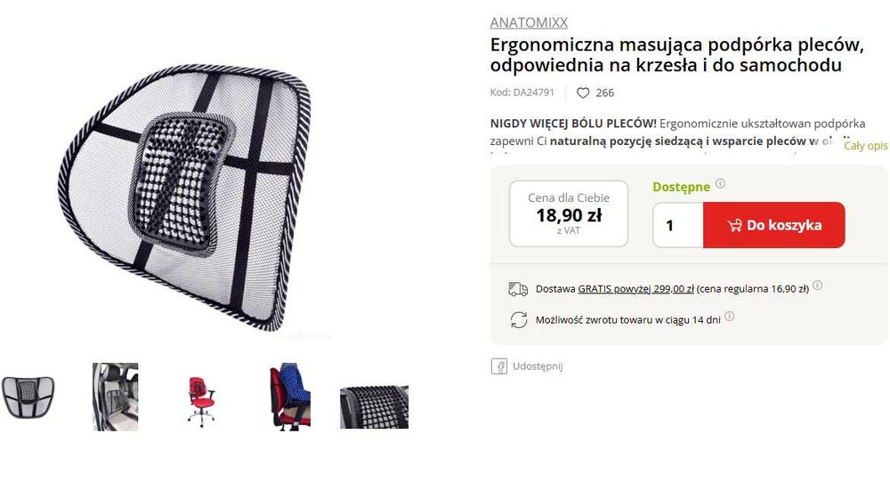 Masująca siatka pod lędźwie do samochodu, biura, domu