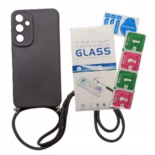 plecki do Samsung Galaxy S23 FE etui ze sznurkiem czarny szkiełko x2