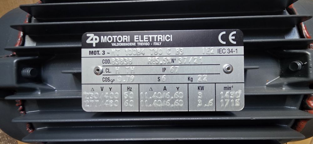 Новий електродвигун ZP Motori Elettrici 3 кВт — 1500 об/хв, IP67