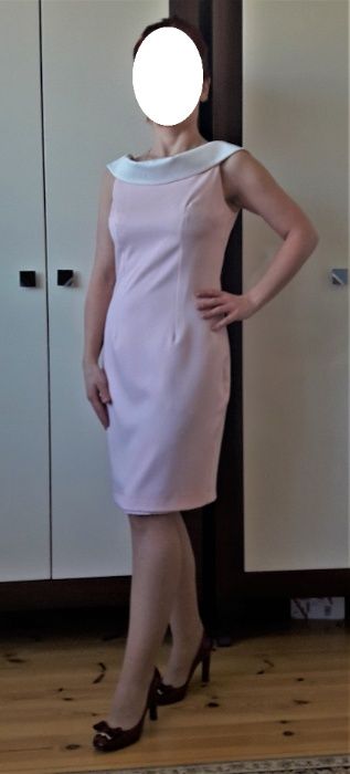 Sukienka koktajlowa, elegancka - różowa biała, rozm. S-wesele, komunia