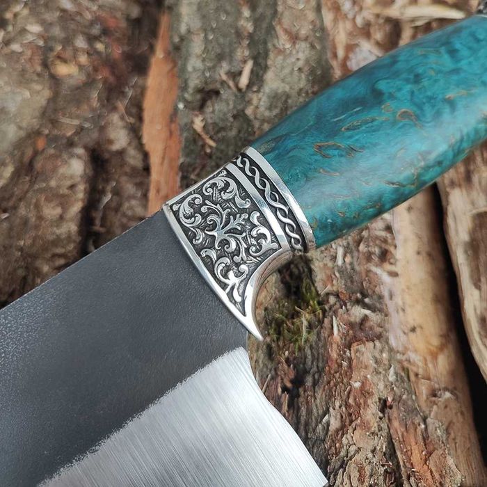 Кухонный нож "Серб", серебро, N690, карельская береза