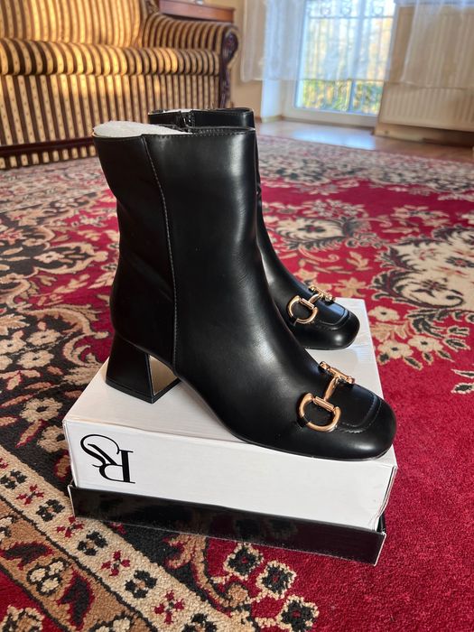 41 Sklep nowe czarne botki damskie na niewysokim obcasie 22-275e