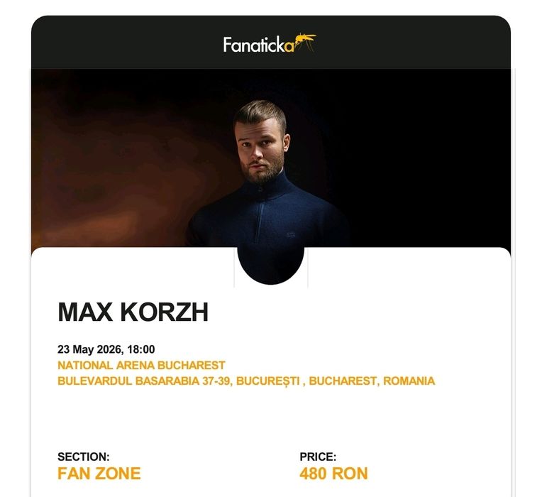 Макс Корж Бухарест ФАН Зона 1 билет личная встреча гарантии  23 мая Max Korzh Bucharest Ticket FAN Zone