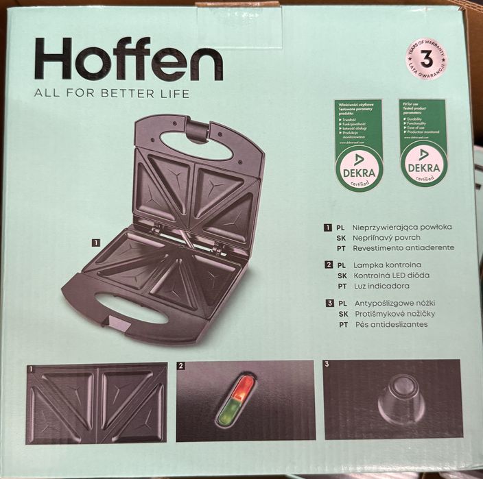 Opiekacz dla kanapek 800 watt Hoffen  (3 lata gwarancji)