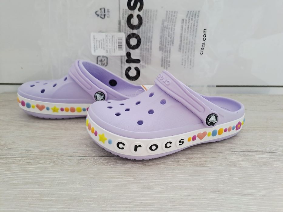 Nowe klapki Crocs Bayaband Clog R 32/33 J1 (19,5 cm) Kwiatki Fiolet