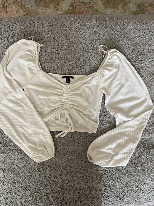 Белый топ clean girl style рукава балон balloon sleeves