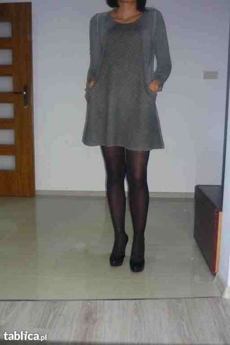 Sukienka O la la La Mania Pikowana dresowa tunika szara super Siwiec