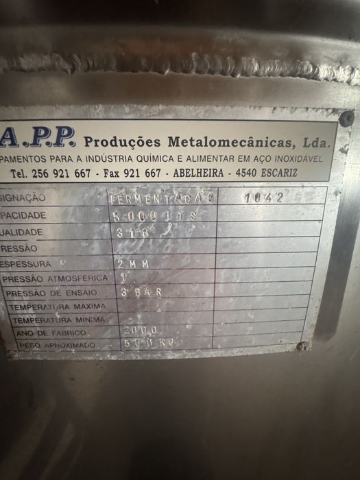 Cubas/Depósitos vinho inox 316 + sistema de frio