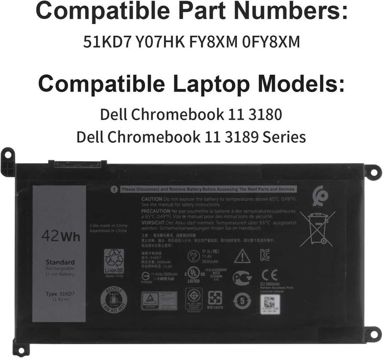 2 szt. Bateria Indmird 51KD7 do Dell Chromebook 3100, 3180, 3189, 5190