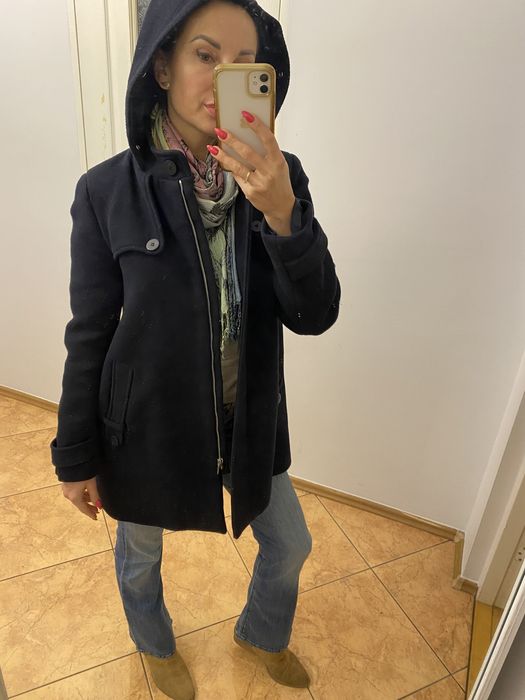 Zara Basic płaszczyk płaszcz wełna płaszczyk długa parka z kapturem gr