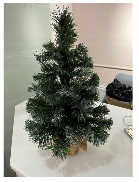 choinka sztuczna mała juta 50cm ozdobna ośnieżona na biurko zestaw gratis