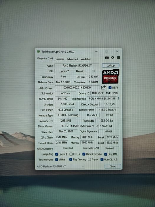 RX 6700 XT Phantom Gaming 12gb