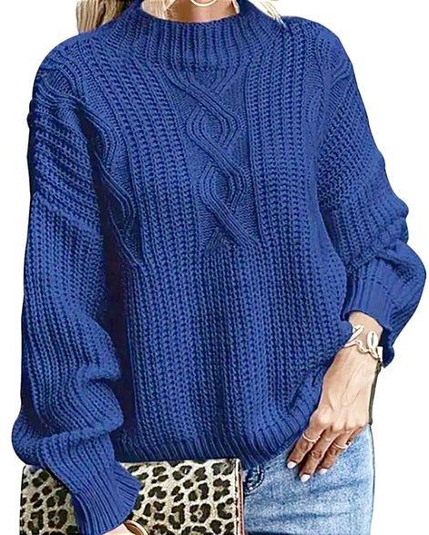 NOWY swobodny sweter r.5 XL-puszysty,ciepły/plecione warkocze-chabrowy