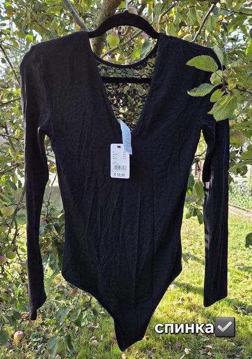 Новий Боді - комбітрес з кружевом / мереживом (M) трикотаж чорний