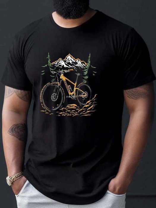 Męska koszulka 100% bawełniana z nadrukiem roweru XXL czarna