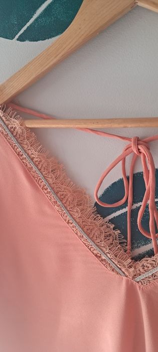 Łososiowa koszula z koronkowymi wstawkami L