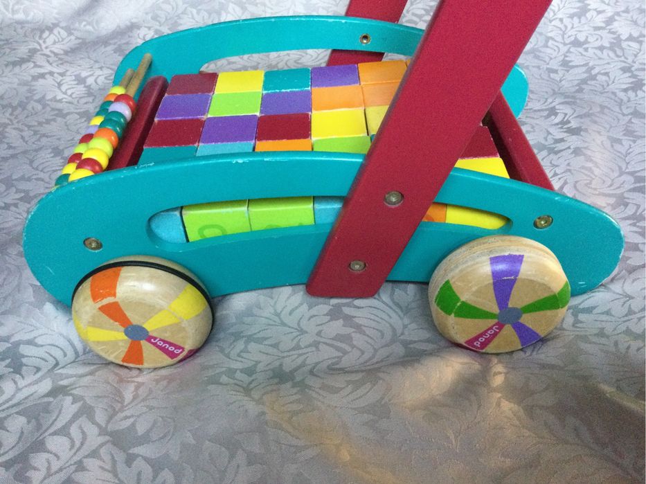 JANOD Drewniany Pchacz Wózek z klockami