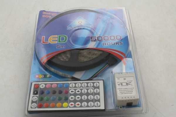 TAŚMA LED RGB 5m WODOODPORNA Ledy 5050 Listwa230v12vKolorowa NA PILOTA