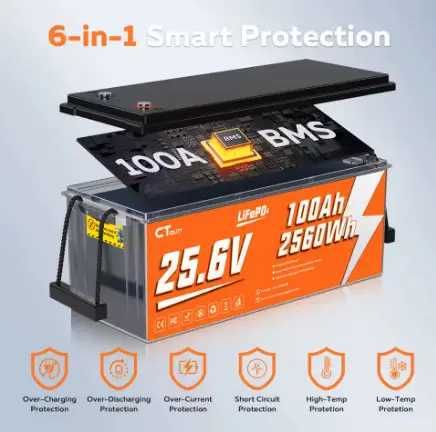 CTOLITY CT100-25 LiFePO4 акумуляторна батарея 25.6V 100Ah 2560Wh (DALY BMS Bluetooth)