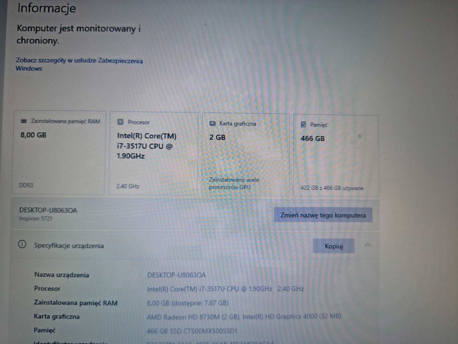 Laptop DELL Inspiron 5721 17R 500 GB SSD, 17"