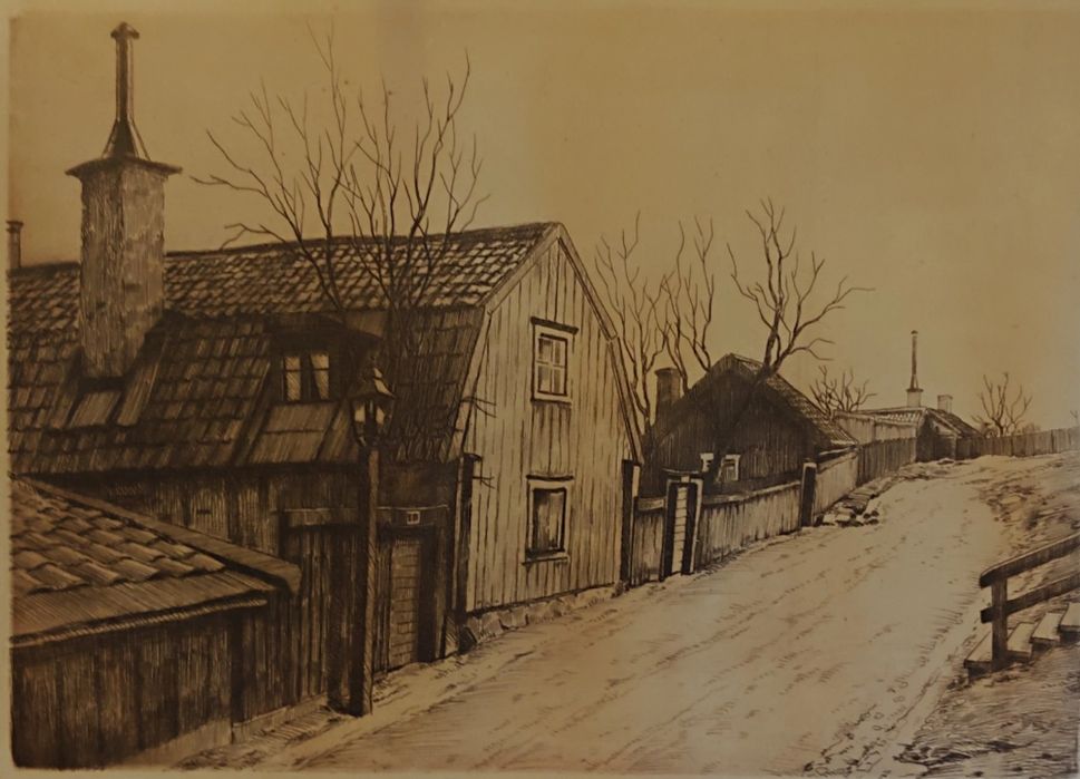 E. Hällgren – „Lotsgatan, Stockholm” – oryginalna akwaforta vintage