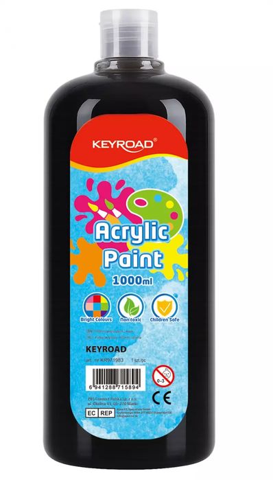 Farba akrylowa KEYROAD butelka 1000ml czarna. Keyroad