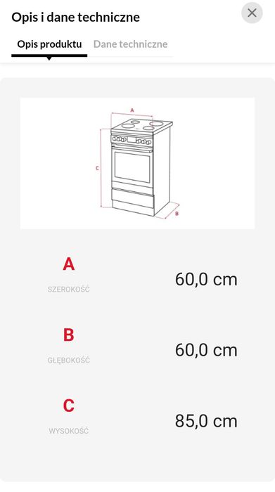 Kuchenka wolnostojąca z piekarnikiem i płytą ceramiczną