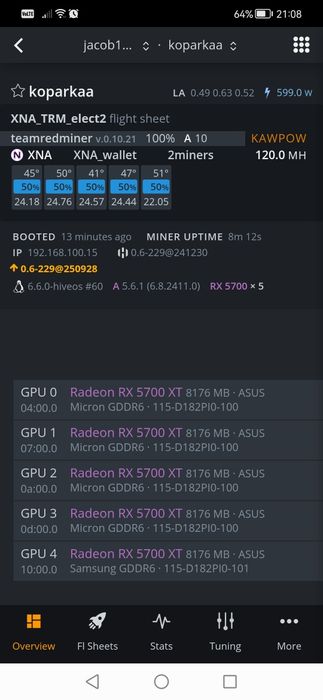 Koparka kryptowalut 5x Rx5700xt /jednostka obliczeniowa