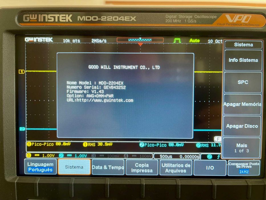 Osciloscópio digital GW Instek MDO-2204EX - 4 Ch/200 MHz DSO