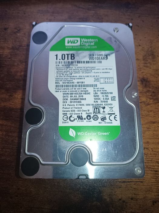 Диск WD, модель WD10EARS 1Tb (неробочий)