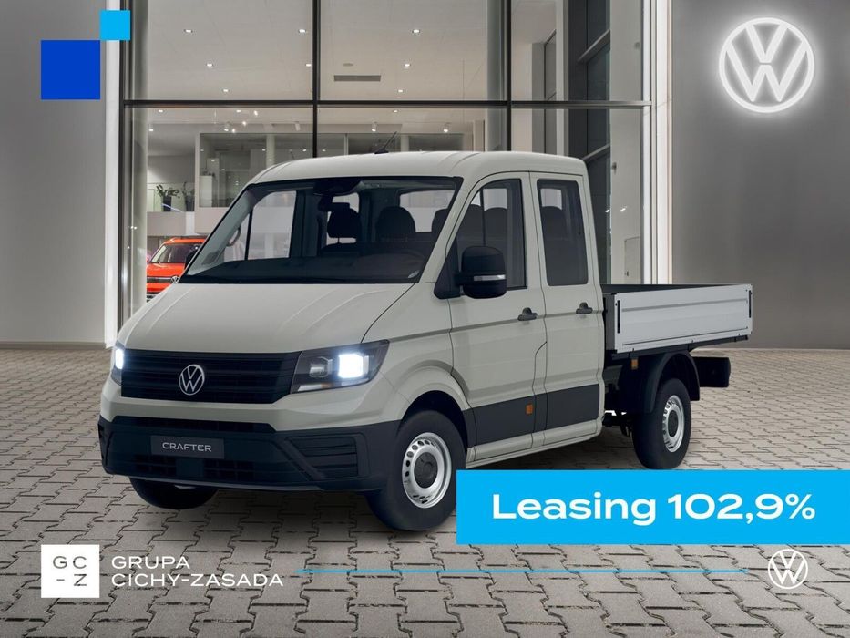 Volkswagen Crafter 35 Skrzyniowy z podwójną kabiną silnik: 2,0 l EU6 SCR 140 KM / skrzynia biegów: Przedni napęd manualna 6-biegowa rozstaw osi: 3640 mm  Skrzyniowy - 7 osobowy