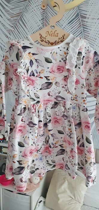 Sukienka handmade 92 98 dla dziewczynki długi rękaw