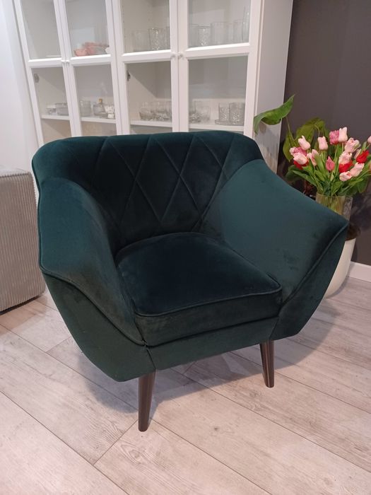 Zielony fotel welurowy misio sprężynowy Gloria