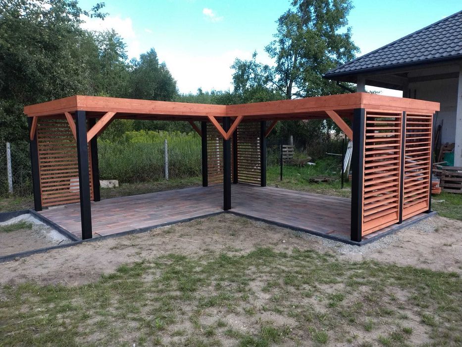 Nowoczesna altana narożna w kształcie "L-ki"