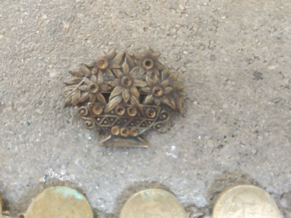 Pulseira de 9 moedas 5 centimes de 1966 e botões de punho  5 centimes