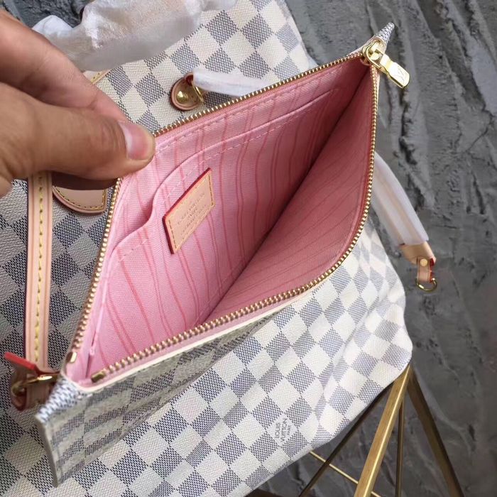 Torebka damska shopper Louis Vuitton Neverfull GM biała kratka skóra