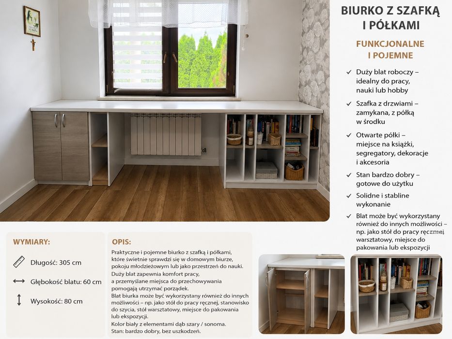 Biurko z szafkami , długi blat