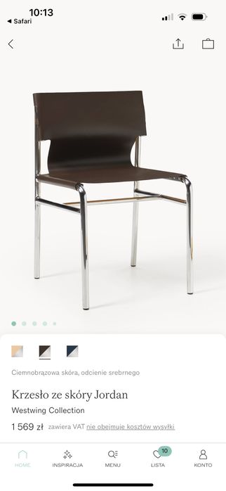 Krzesło skóra naturalna, kolor czarny, model jordan od westwing. 1 szt