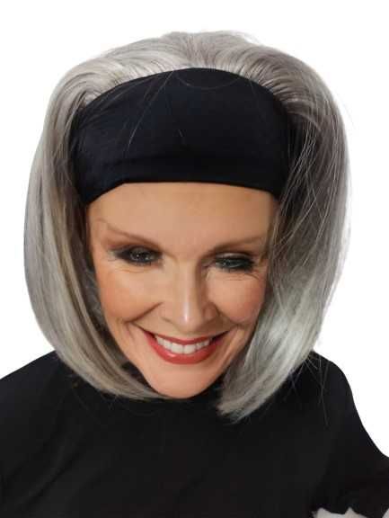 Peruka bob bez grzywki na opasce siwe włosy-Nessaja luxe wigs shop